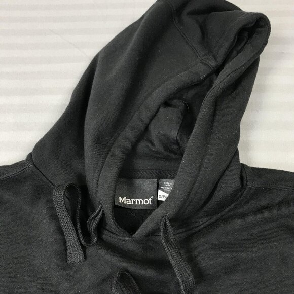 Marmot Hoodie Mens Small Black Pullover Sweatshirt Spell Out Kangaroo Pocket - Picture 2 of 6
